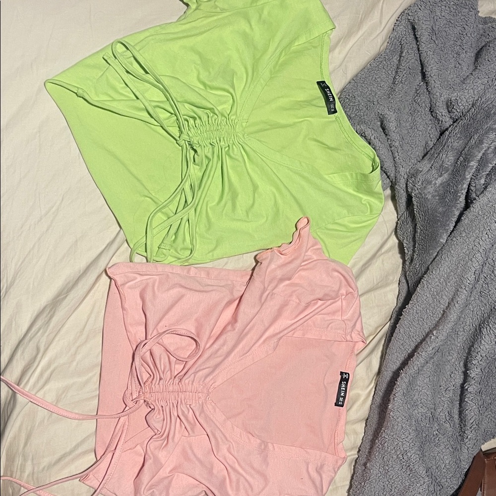 SHEIN Lime Green and Soft Pink Ruched Tank Tops